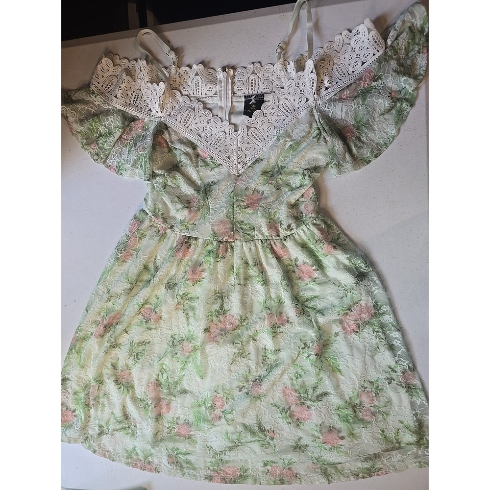 Disney‎ Princess Tiana Dress Juniors Medium Green Floral Lace